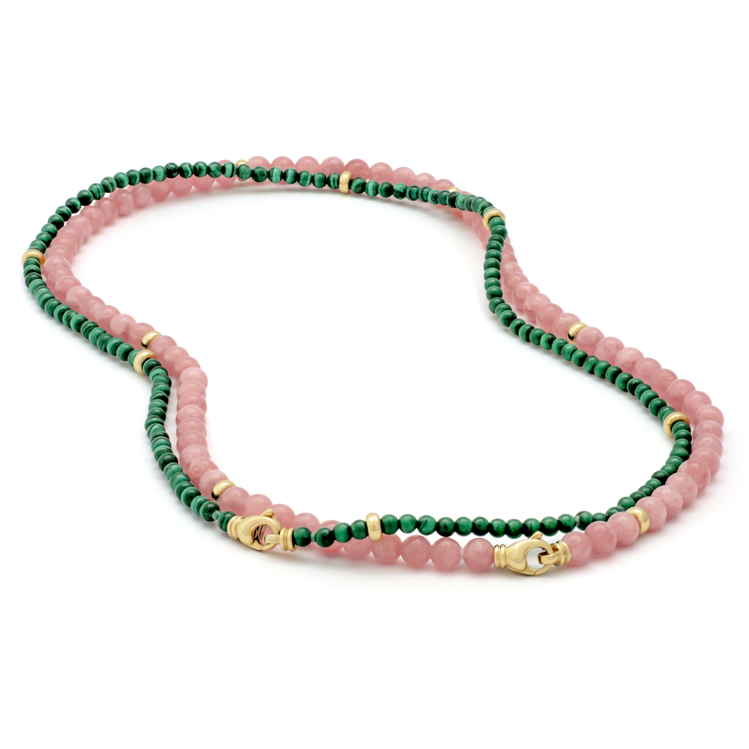 Collier, geelgoud, rhodochrosiet