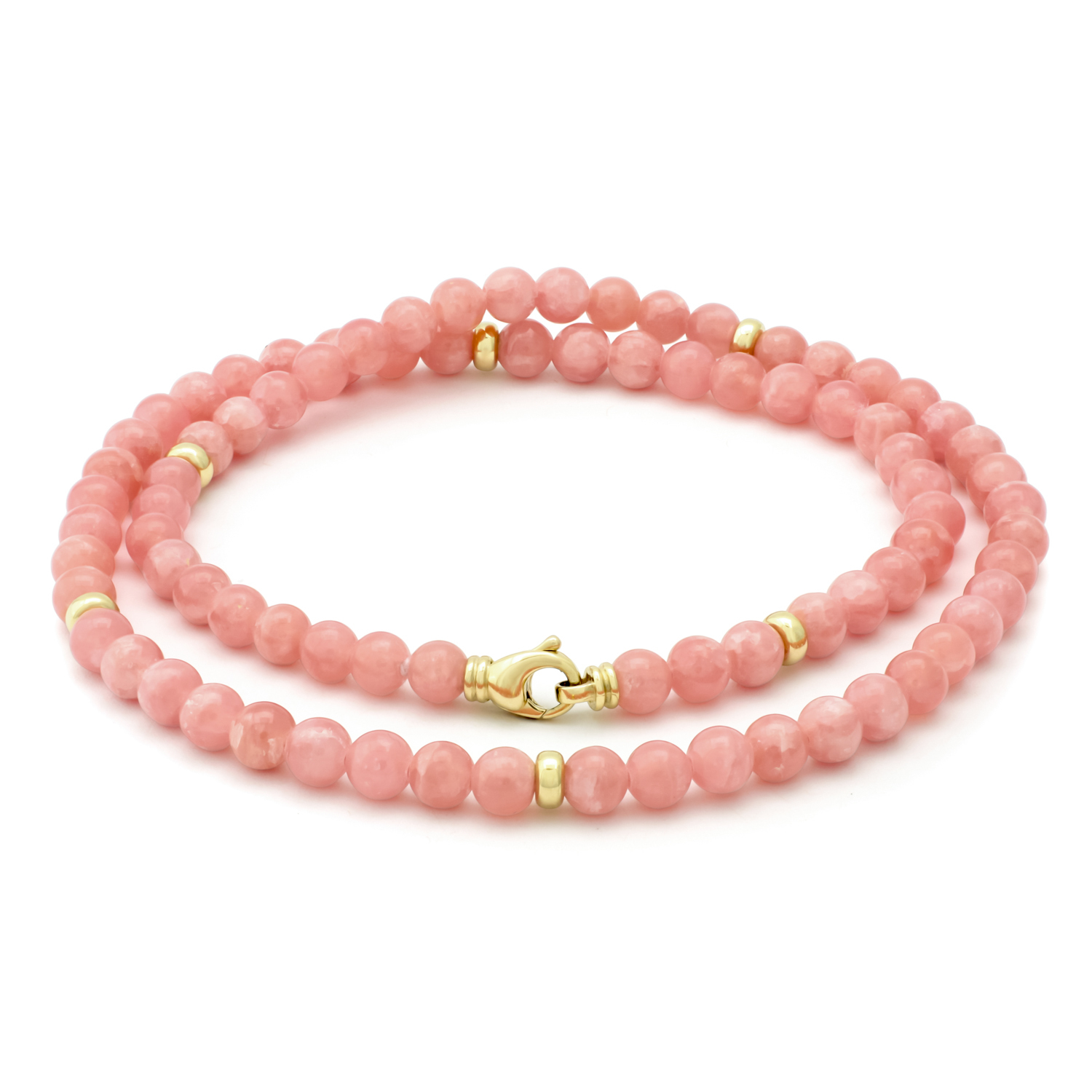 Collier, geelgoud, rhodochrosiet