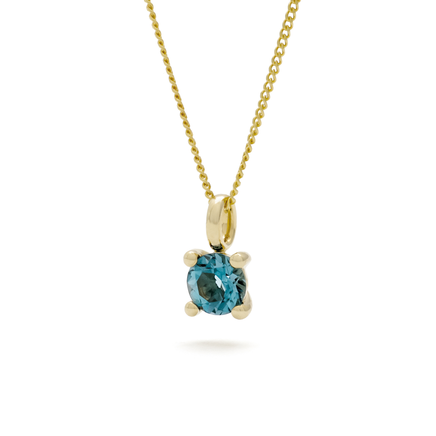 Susan hanger met ketting, geelgoud, London Blue topaas