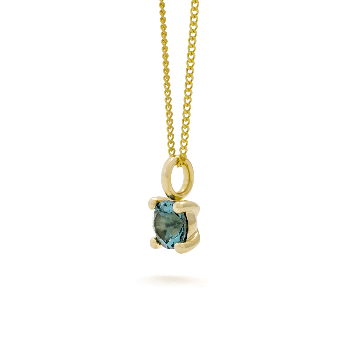 Susan hanger met ketting, geelgoud, London Blue topaas