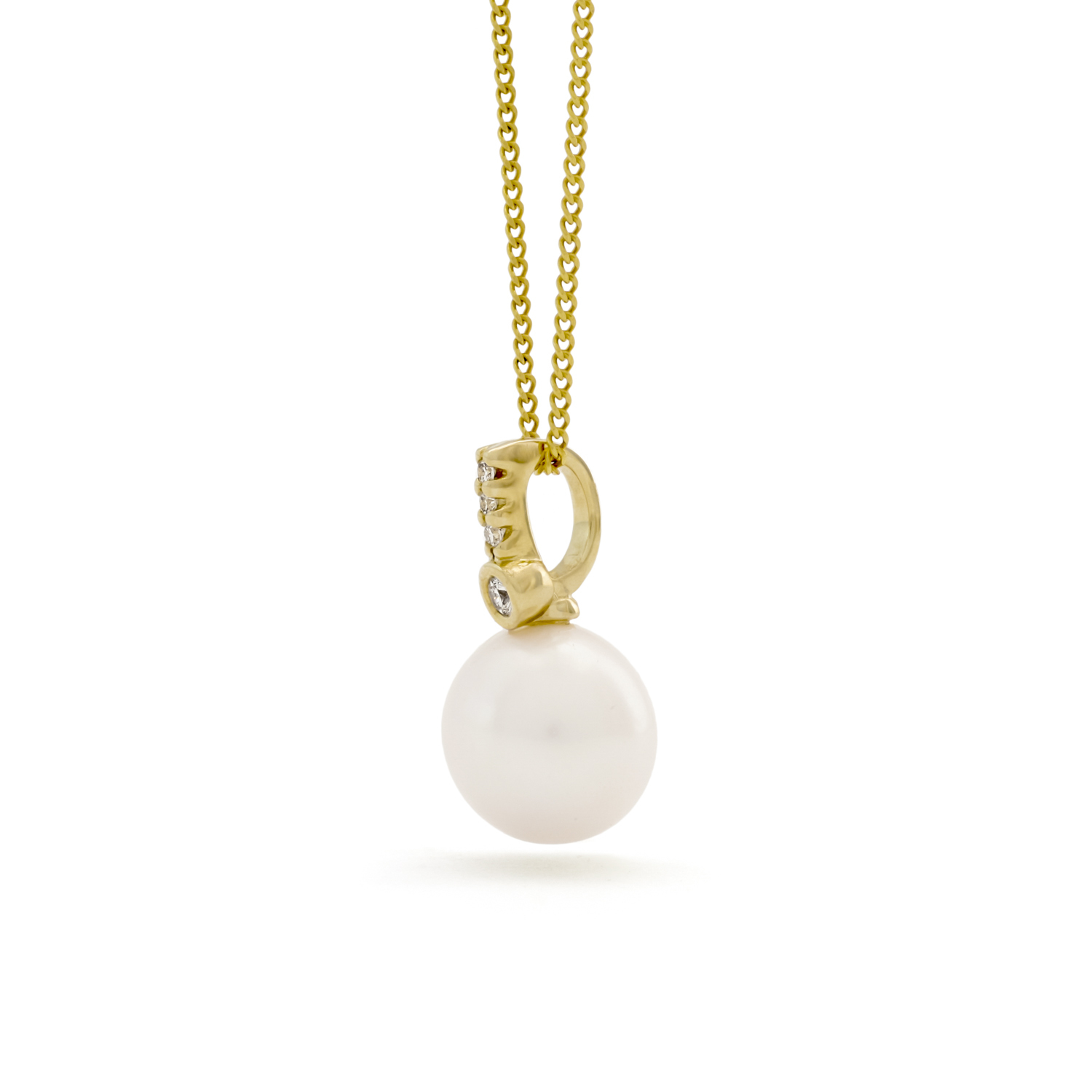 Shirley parelhanger met ketting, geelgoud, diamant