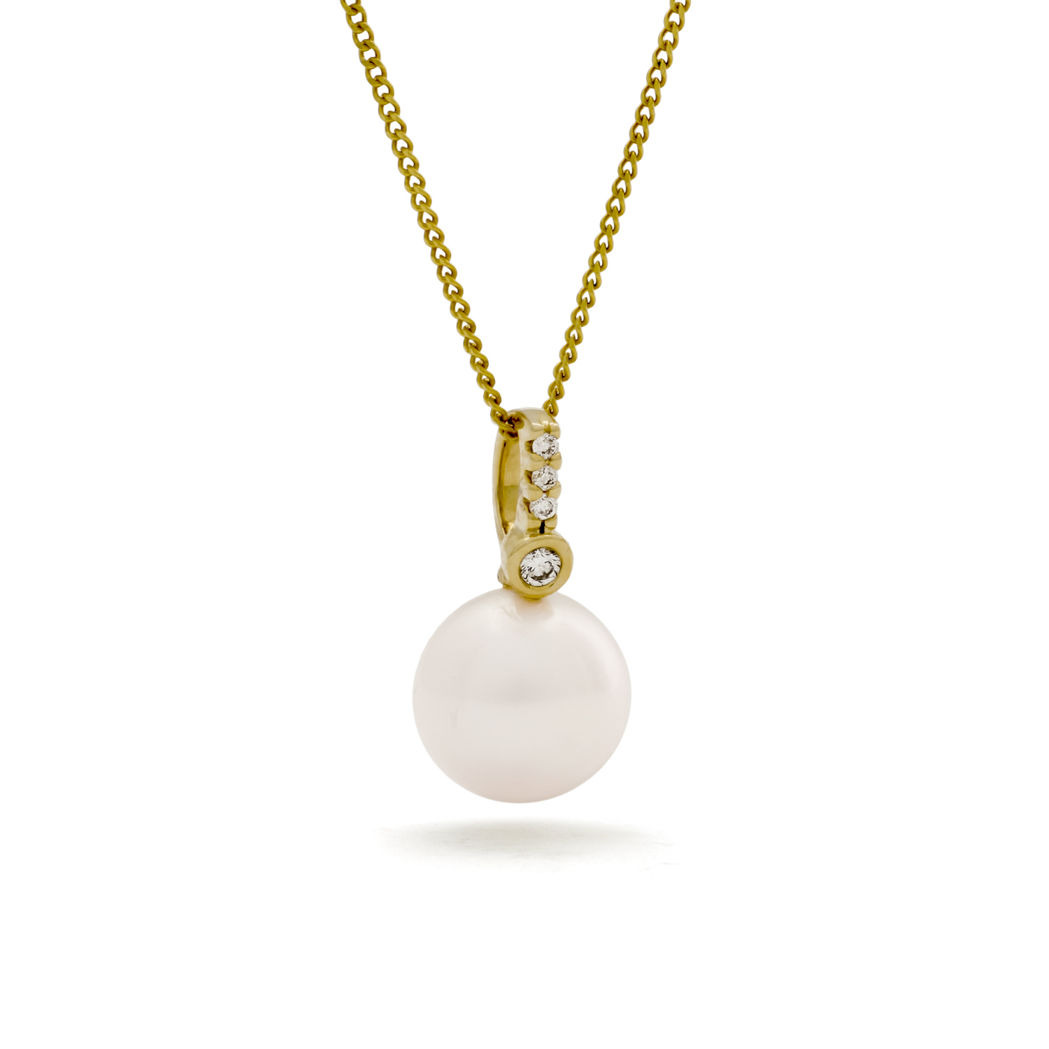 Shirley parelhanger met ketting, geelgoud, diamant