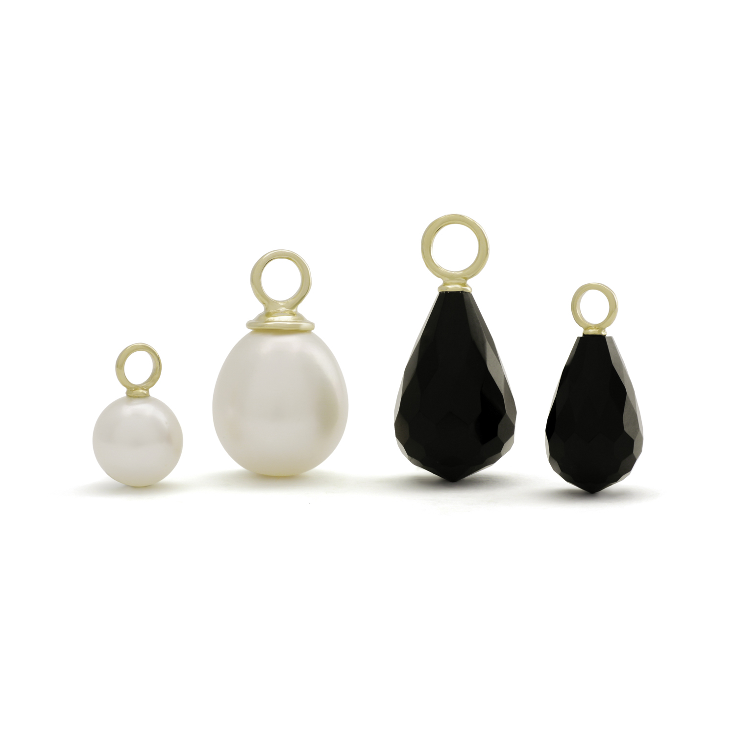 Creolen oorhangers, geelgoud, onyx