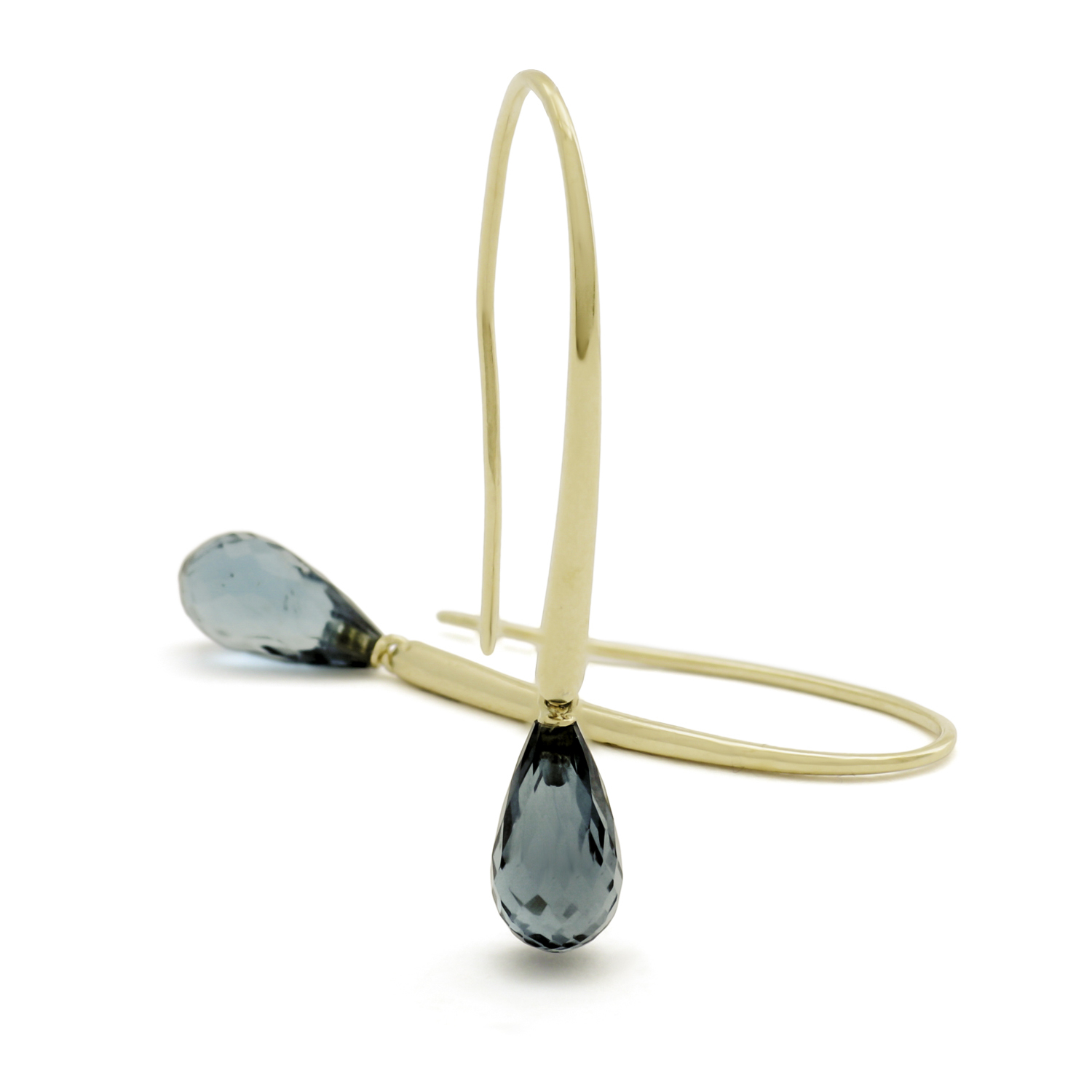 Odessa oorhangers, geelgoud, London Blue Topaas