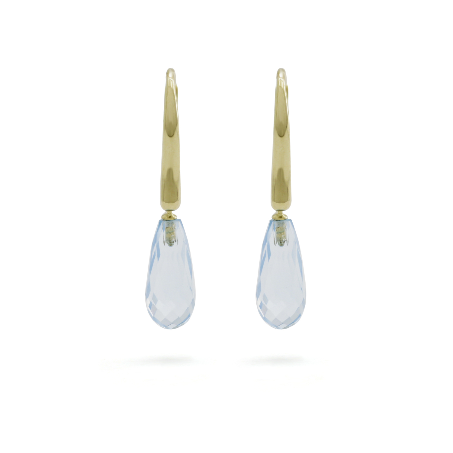 Pamela oorhangers, geelgoud, sky blue topaas