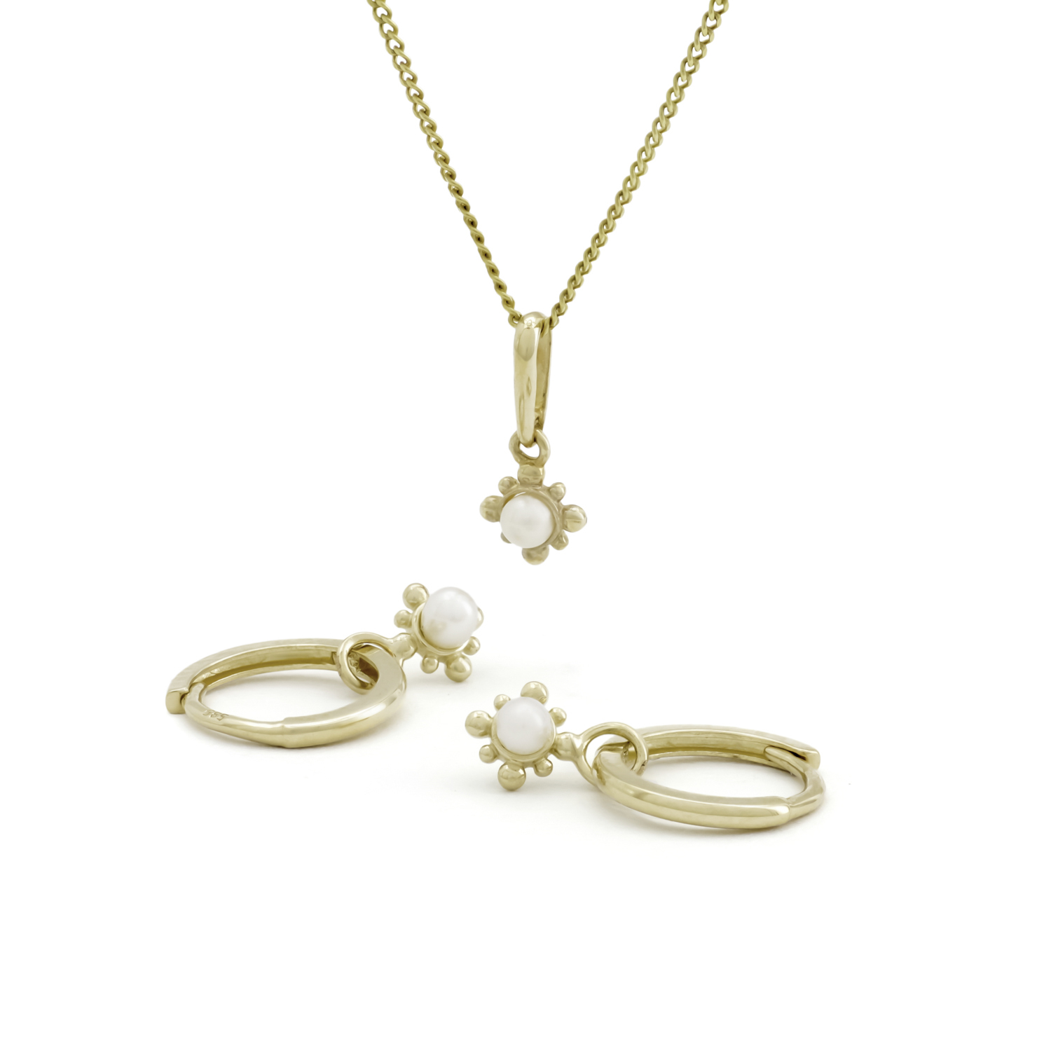 Parelhanger met ketting, geelgoud, zoetwaterparel