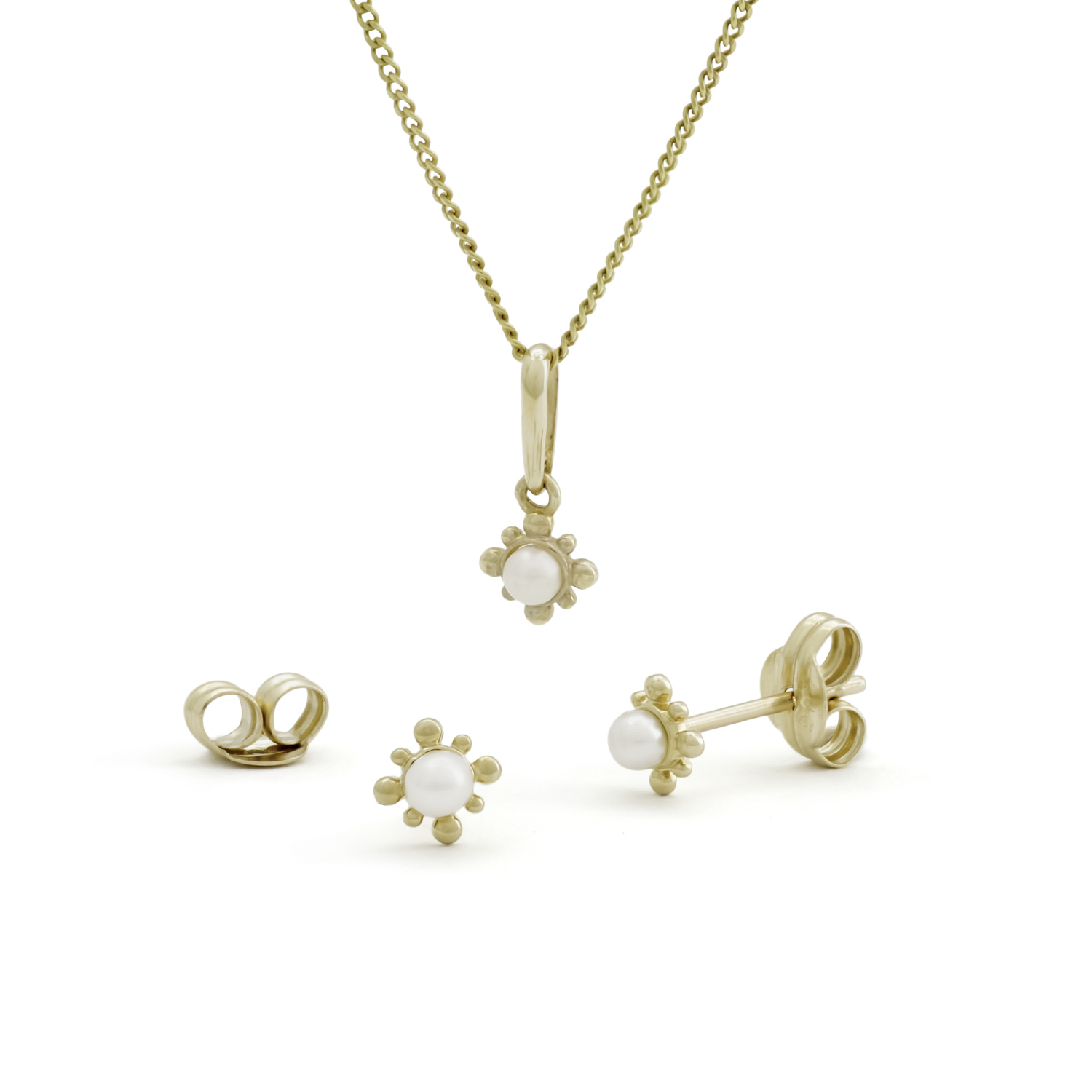 Parelhanger met ketting, geelgoud, zoetwaterparel
