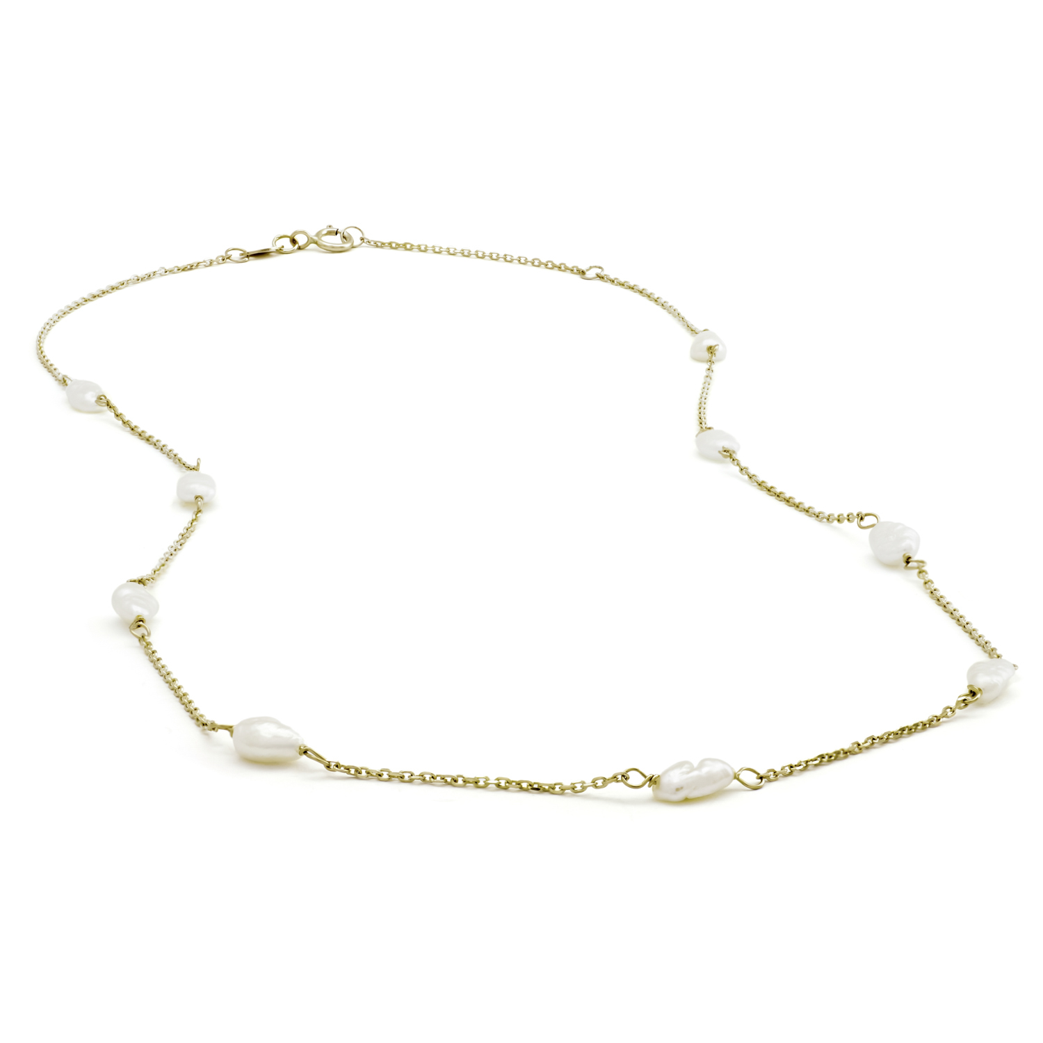 Parelcollier, geelgoud, barok zoetwaterparels