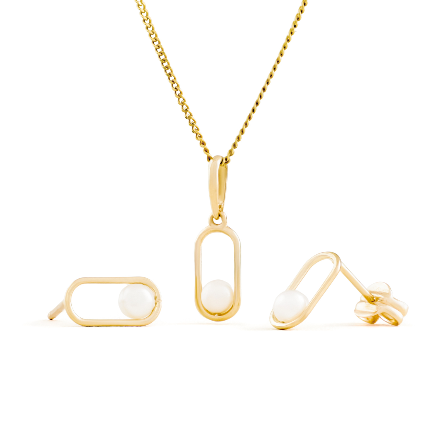 Sierra parelhanger met ketting, geelgoud, zoetwaterparel
