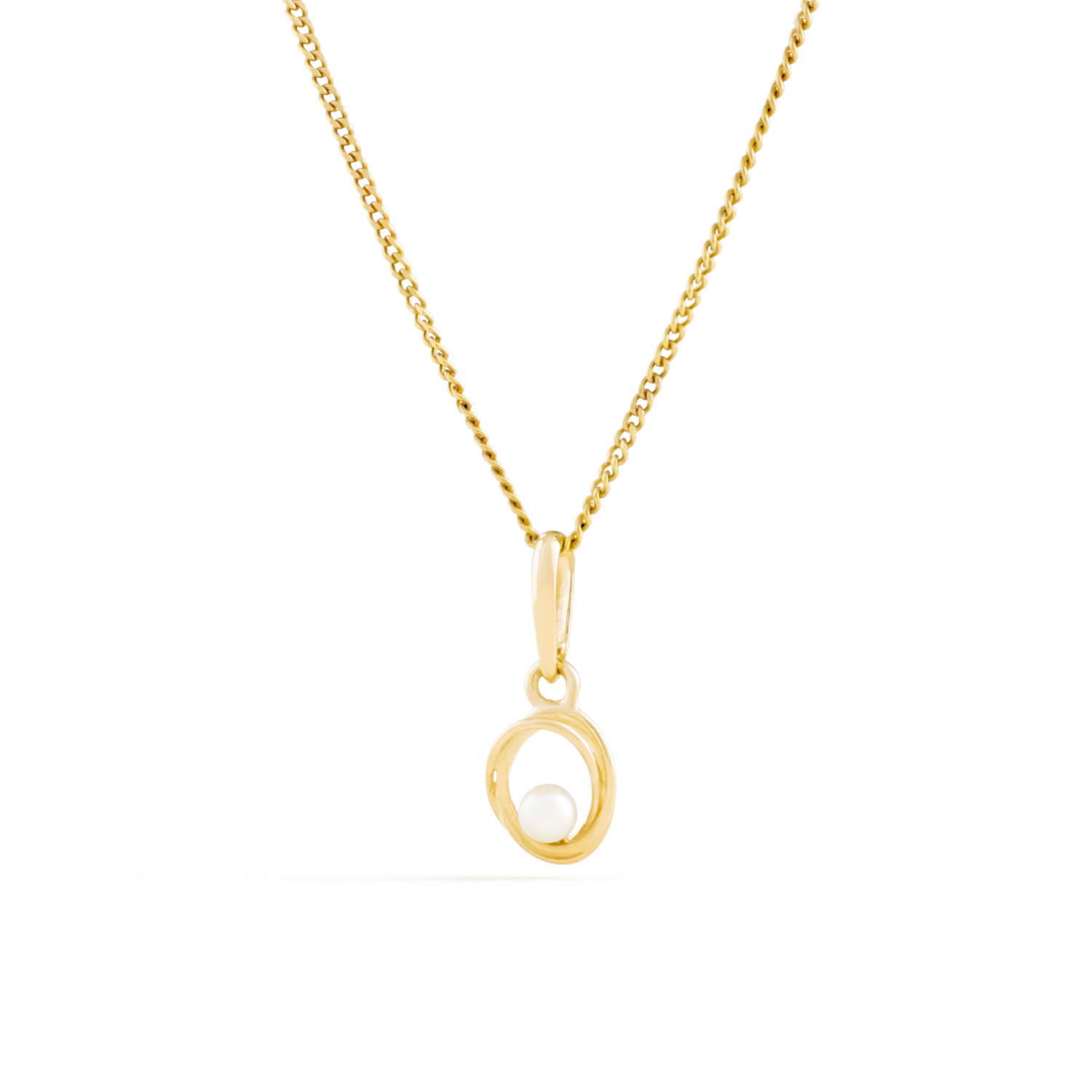 Soleil parelhanger met ketting, geelgoud, zoetwaterparel