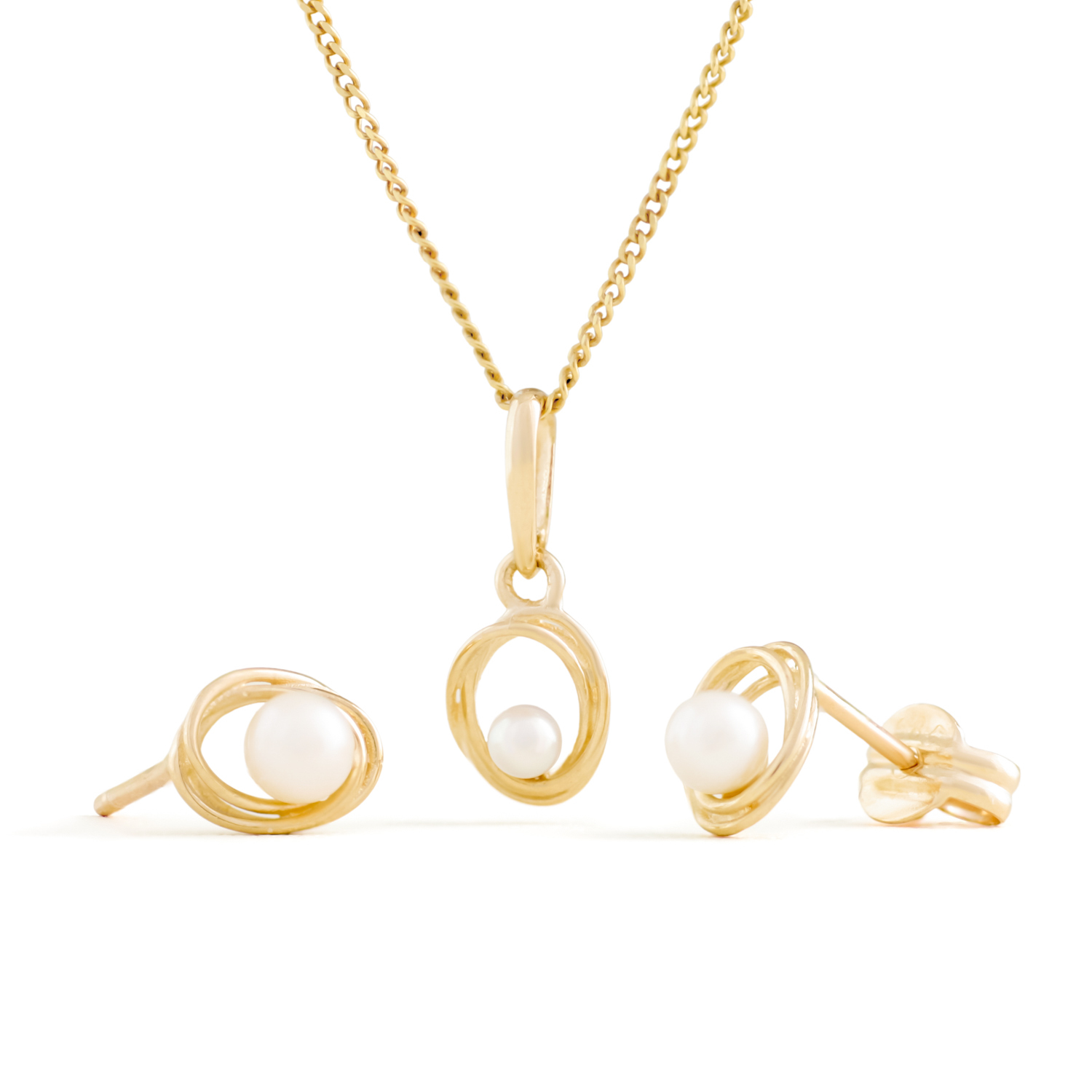 Soleil parelhanger met ketting, geelgoud, zoetwaterparel