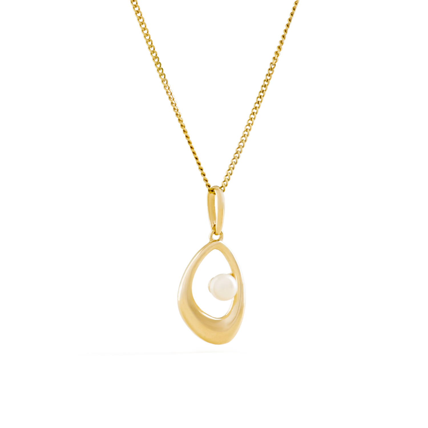 Simone parelhanger met ketting, geelgoud, zoetwaterparel