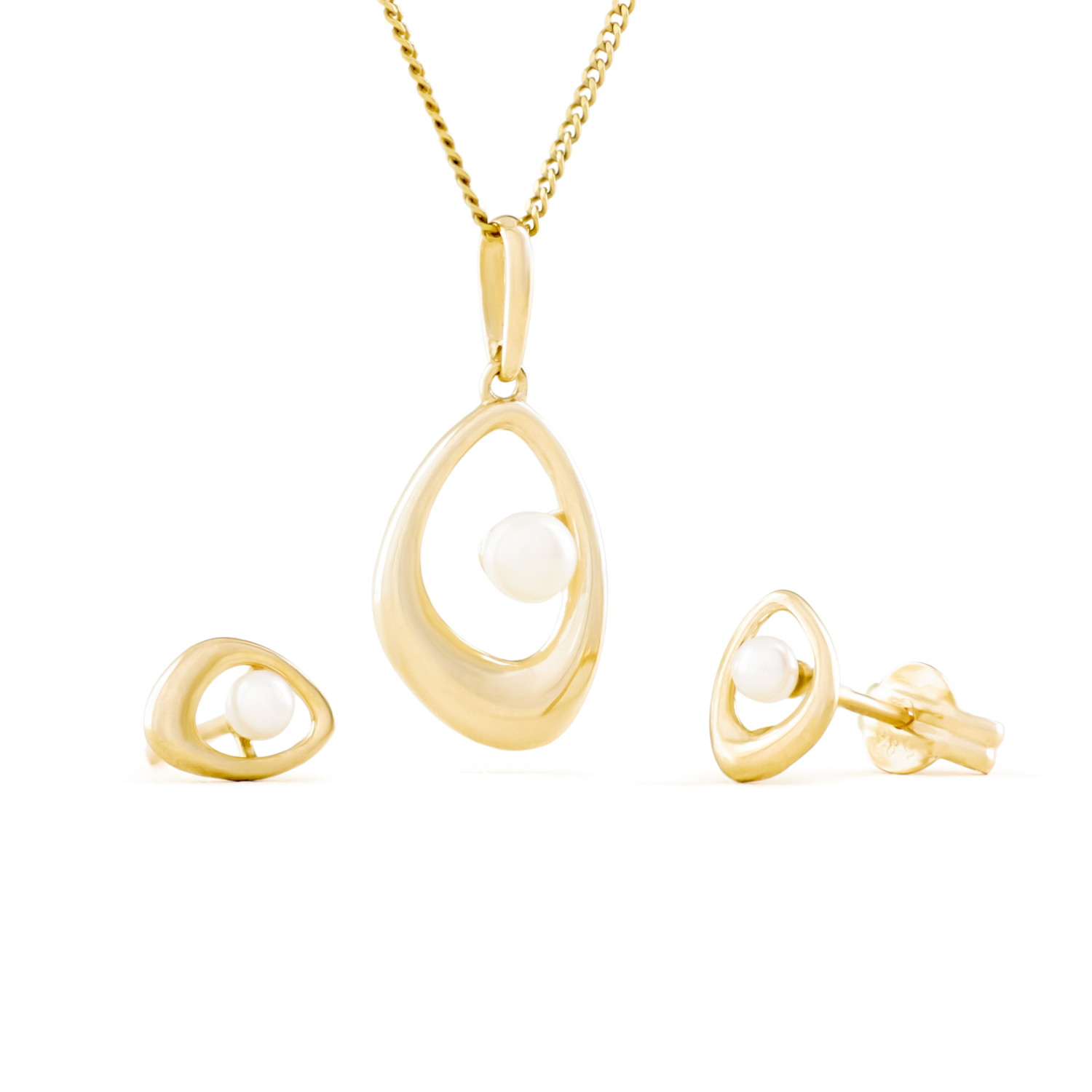 Simone parelhanger met ketting, geelgoud, zoetwaterparel