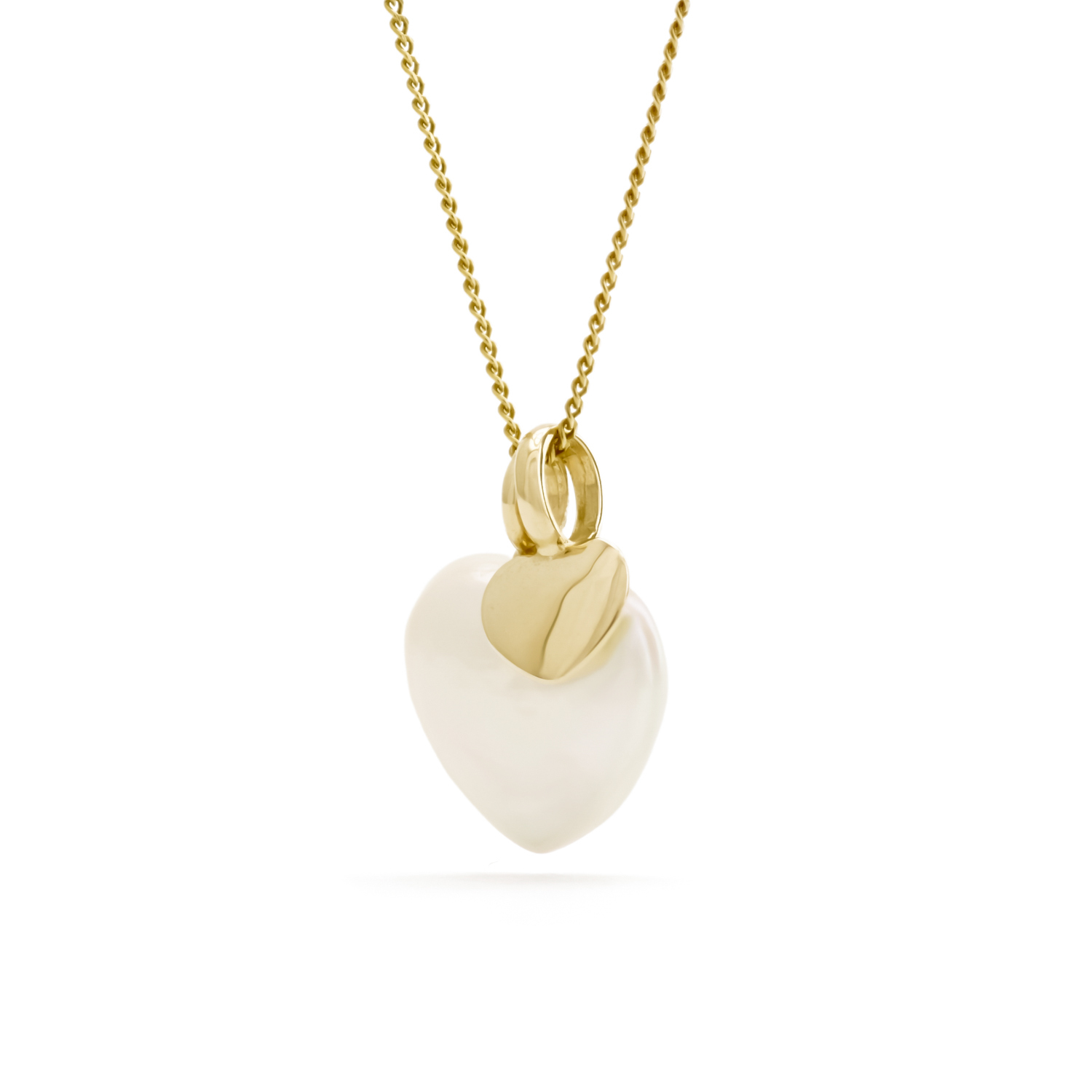 Sorella Hart parelhanger met ketting, geelgoud, zoetwaterparel