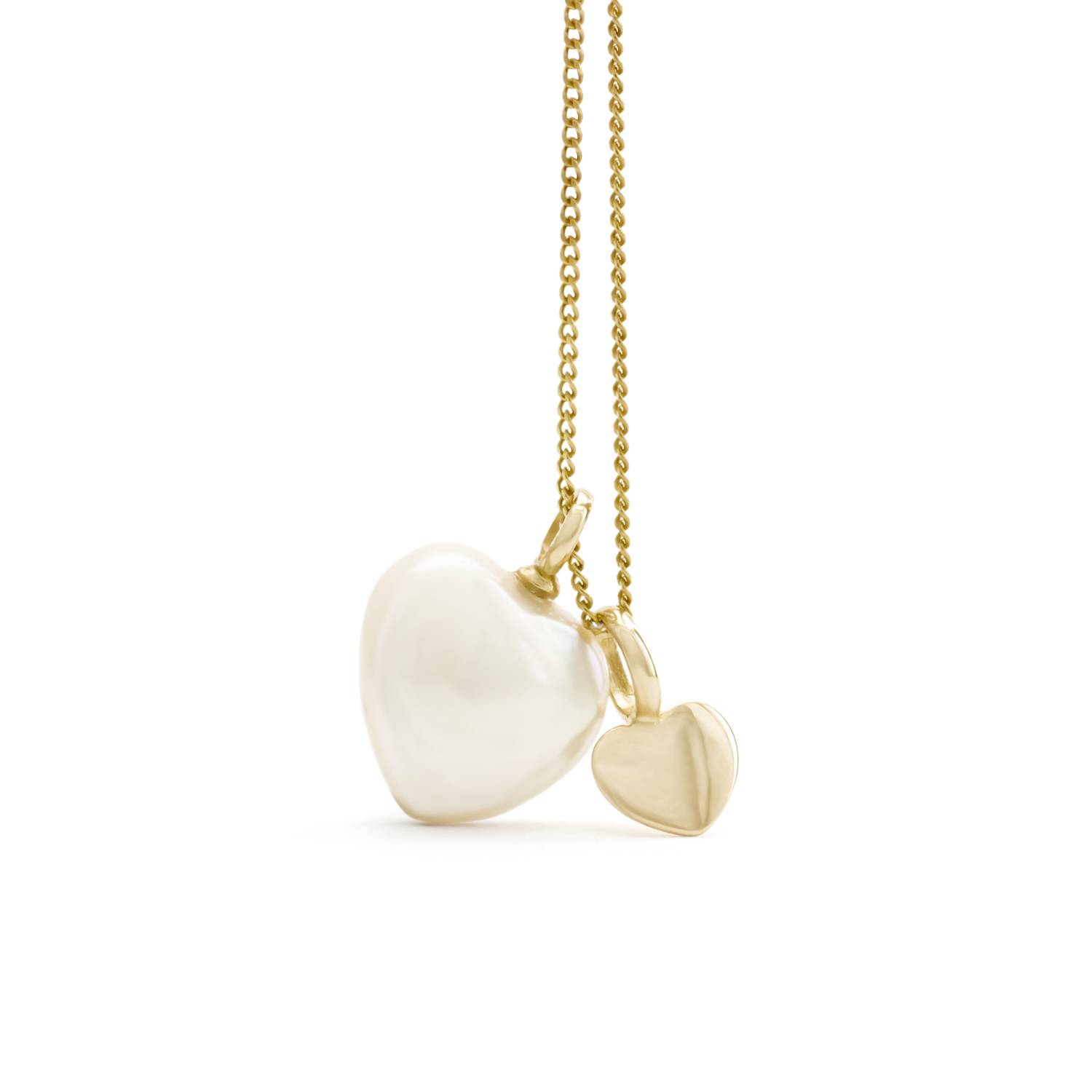 Sorella Hart parelhanger met ketting, geelgoud, zoetwaterparel