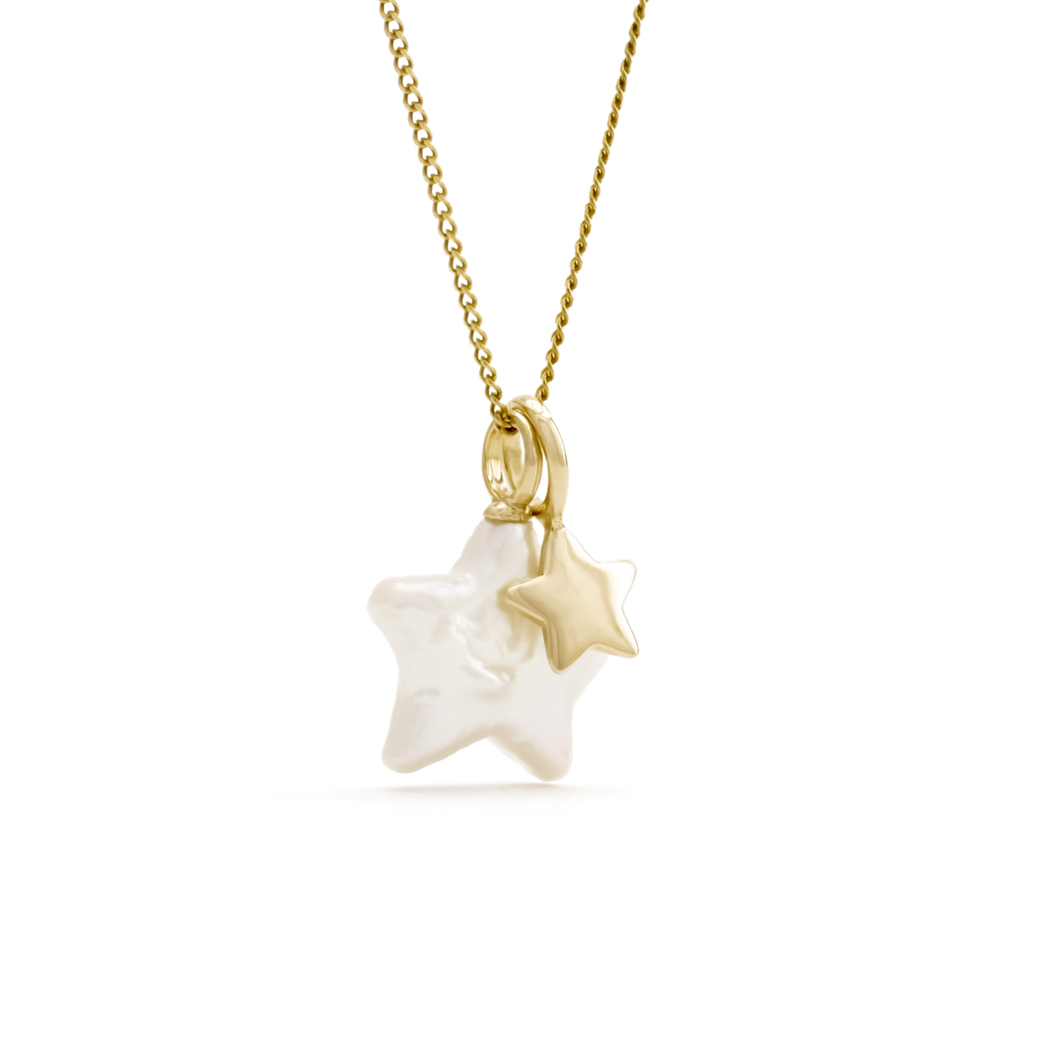 Sorella Ster parelhanger met ketting, geelgoud, zoetwaterparel