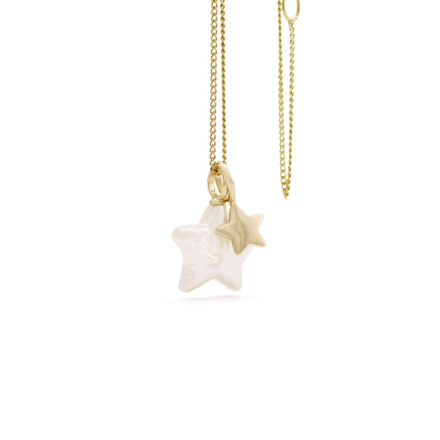 Sorella Ster parelhanger met ketting, geelgoud, zoetwaterparel