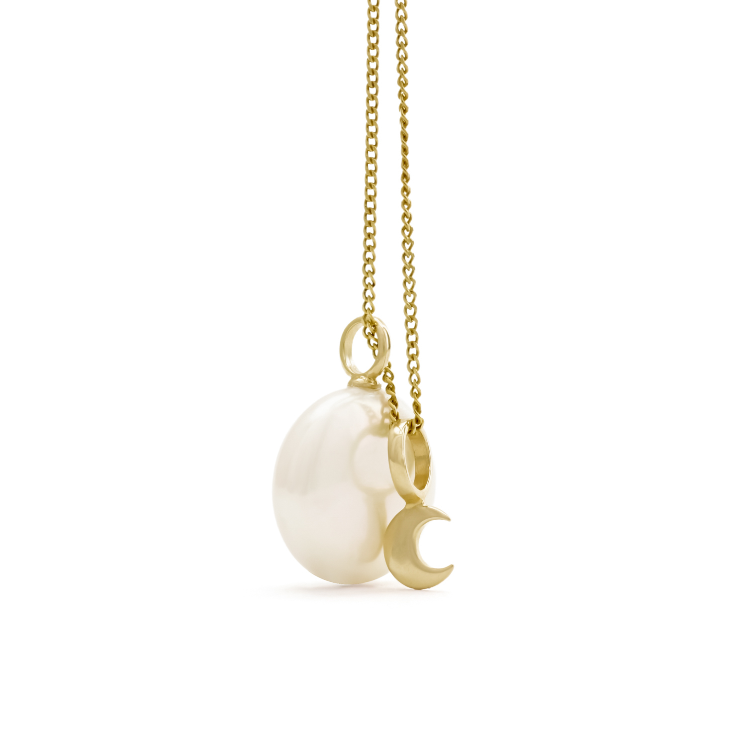 Sorella Maan parelhanger met ketting, geelgoud, zoetwaterparel