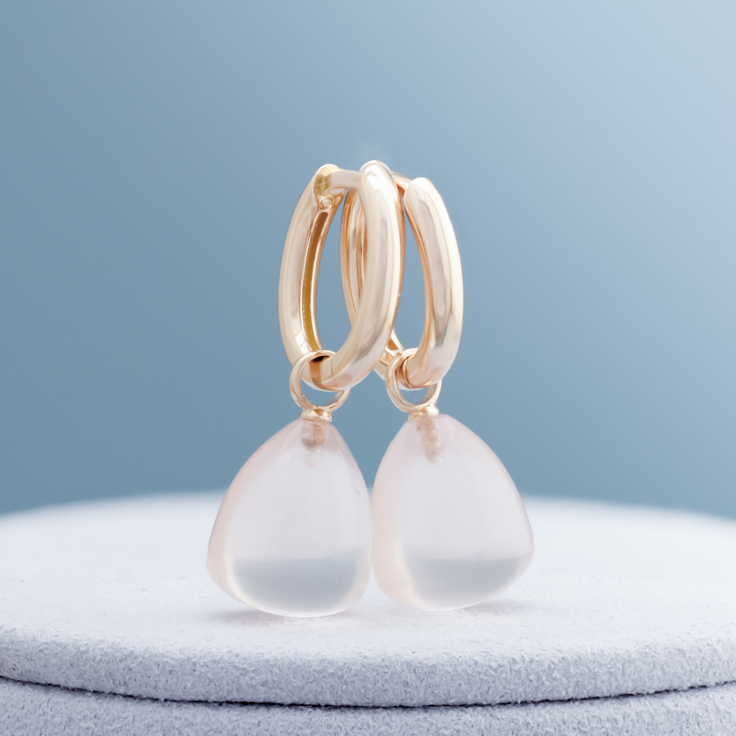 Creolen oorhangers, Olina geelgoud, roze kwarts