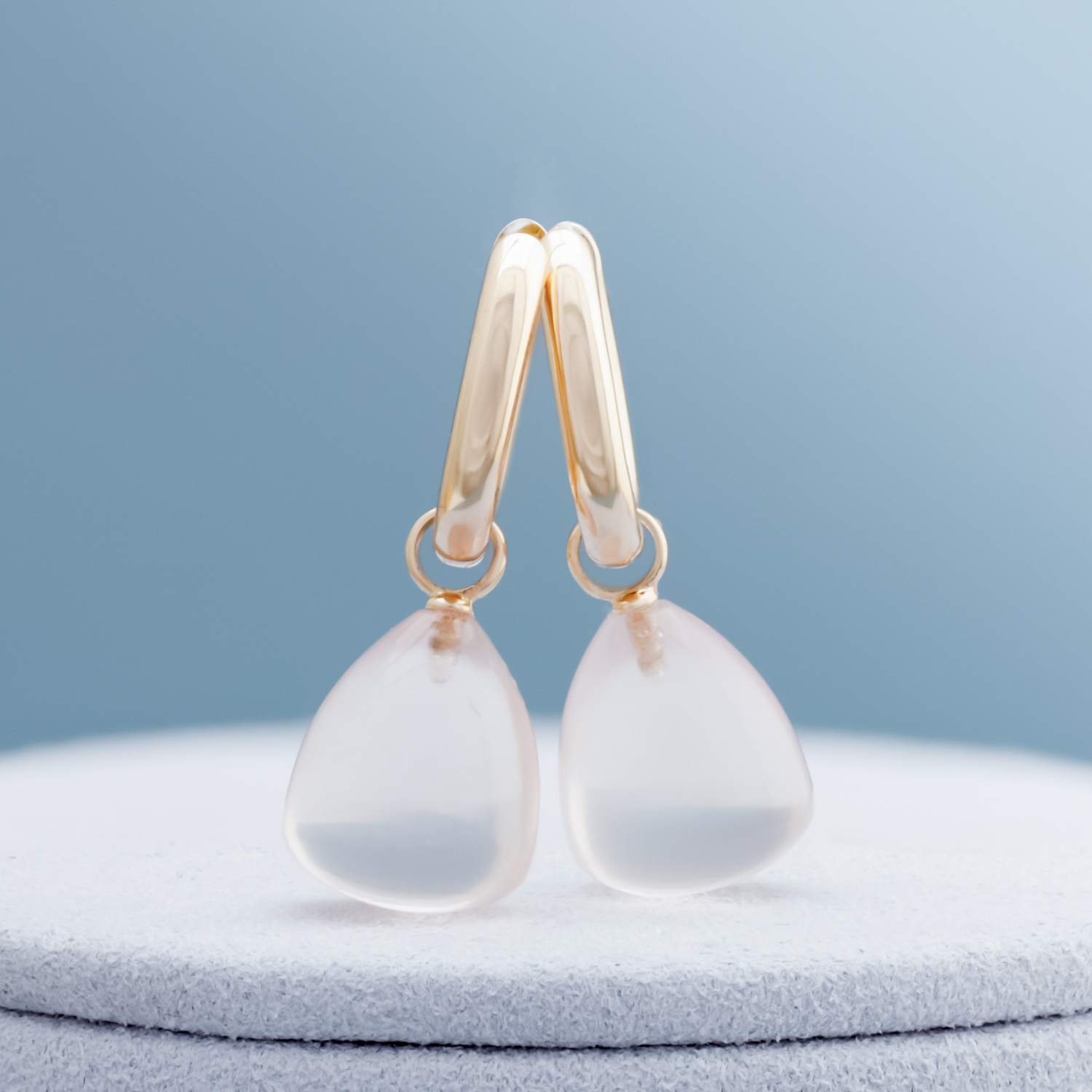 Creolen oorhangers, Olina geelgoud, roze kwarts