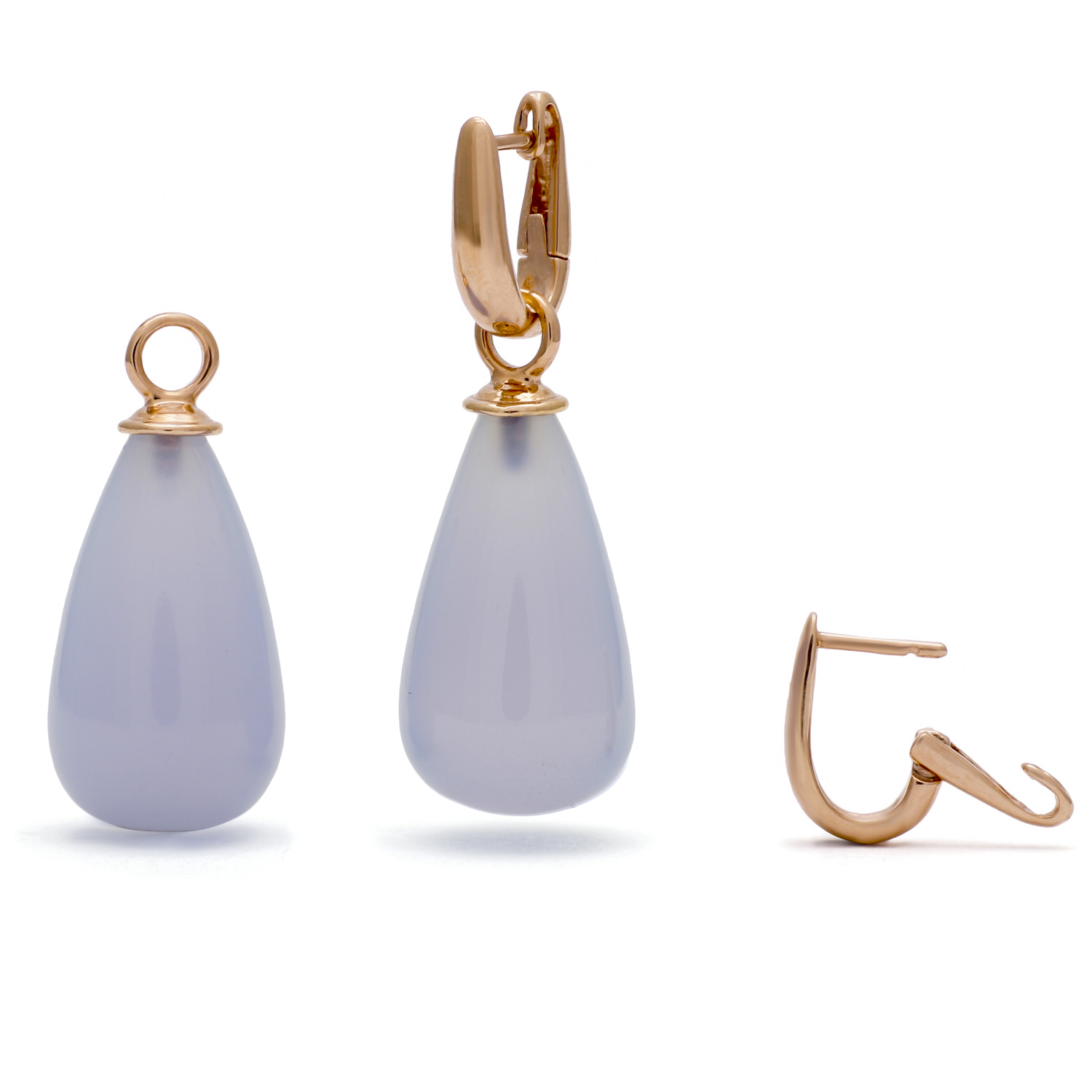 Creolen oorhangers, roségoud, chalcedoon