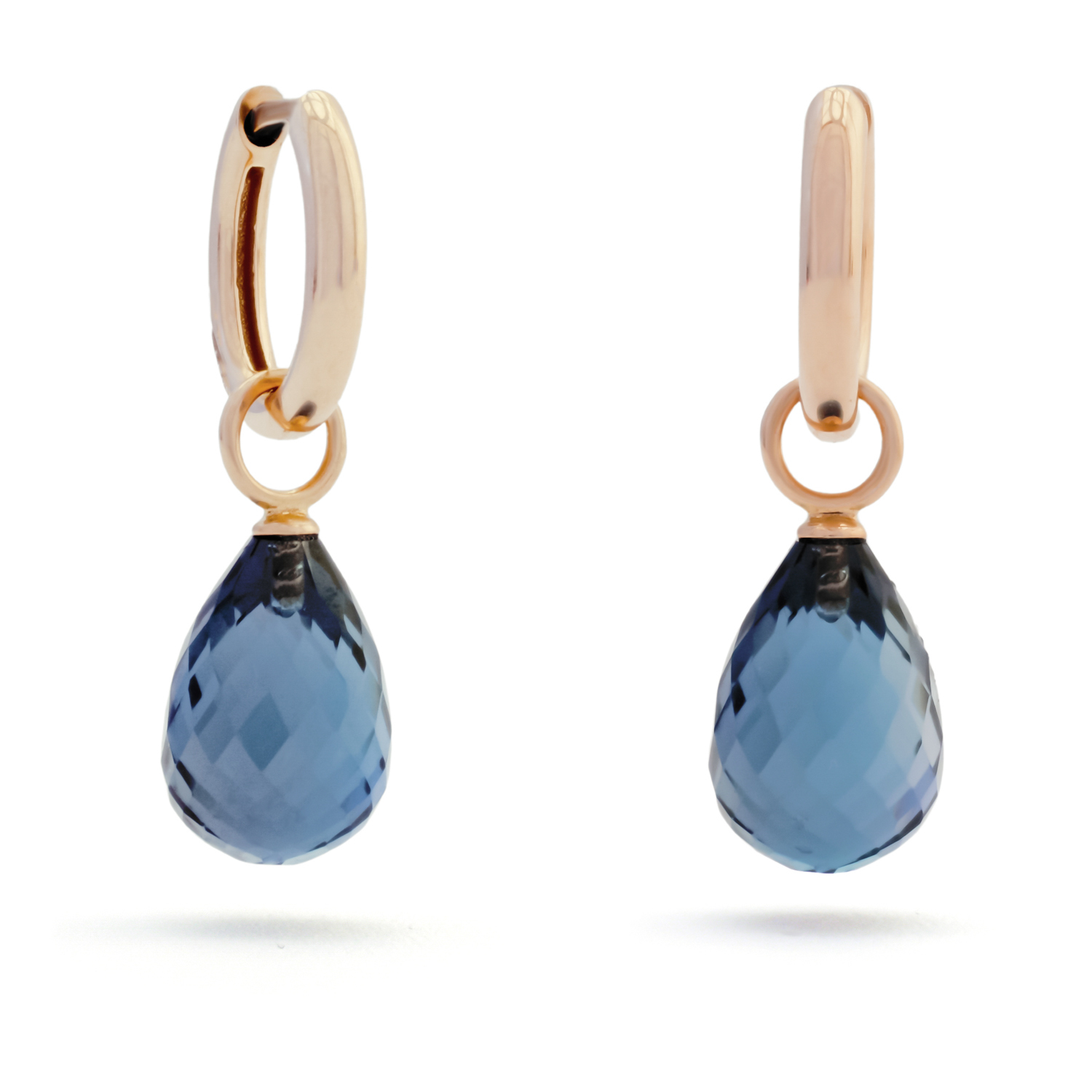 Creolen oorhangers, Olina roségoud, London Blue Topaas