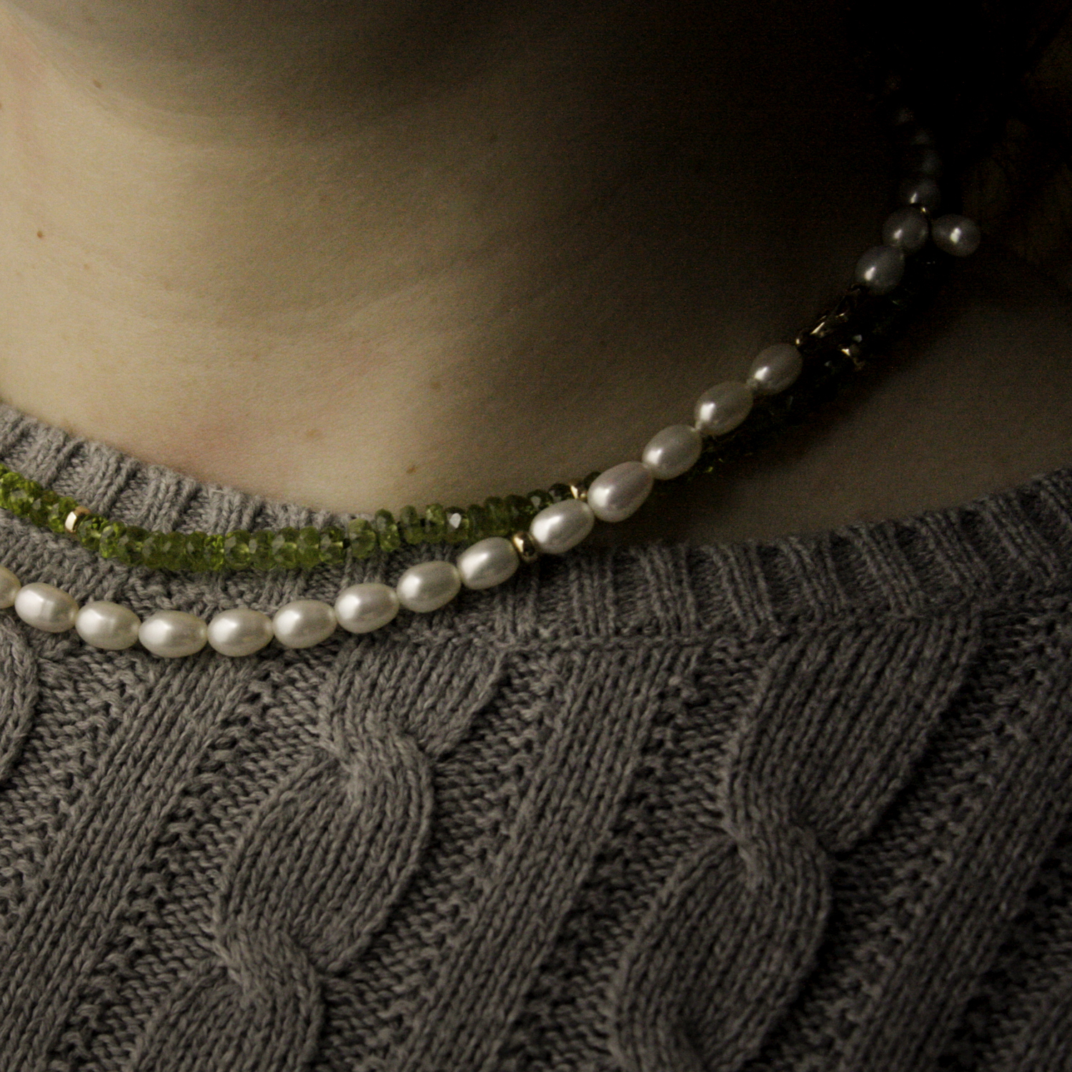 Collier, geelgoud, peridot