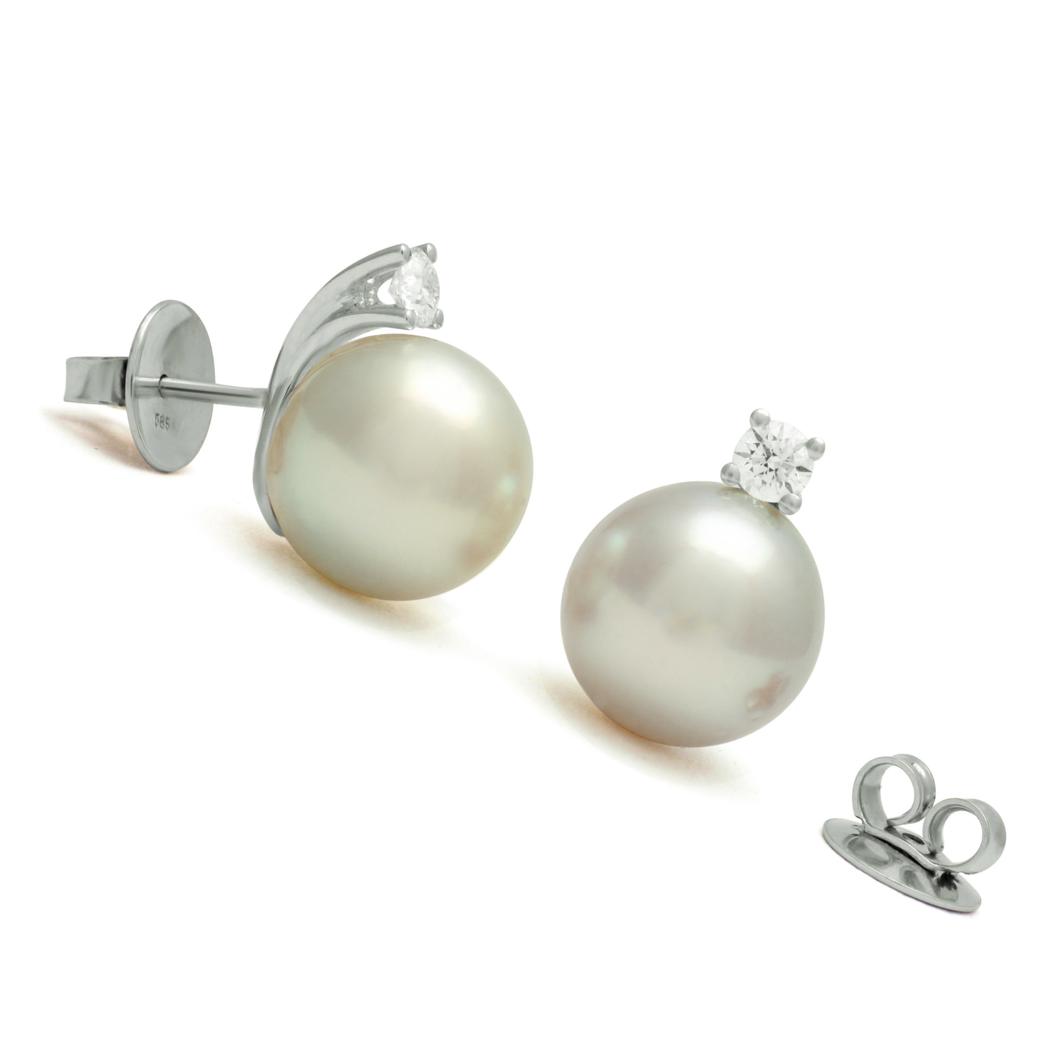 Pareloorknoppen, witgoud, diamant, Zuidzee parel