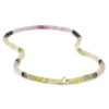 Collier, geelgoud, saffier, pastel en donkerblauw