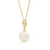 Stephanie parelhanger met ketting, geelgoud, ronde zoetwaterparel