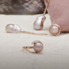 Parelring, roségoud, diamant, zoetwaterparel