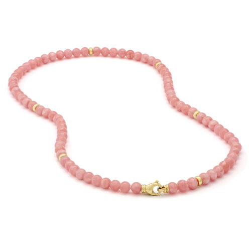 Collier, geelgoud, rhodochrosiet