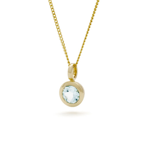 Hanger met ketting, geelgoud, Sky Blue topaas
