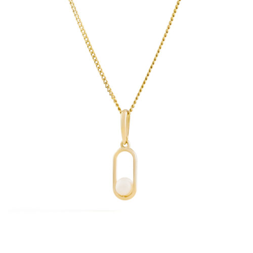 Sierra parelhanger met ketting, geelgoud, zoetwaterparel