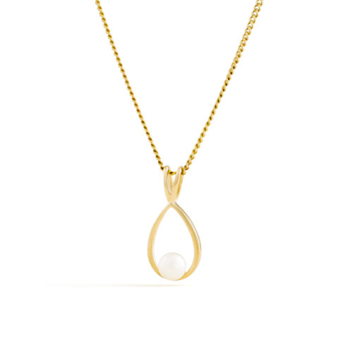 Sabrina parelhanger met ketting, geelgoud, zoetwaterparel