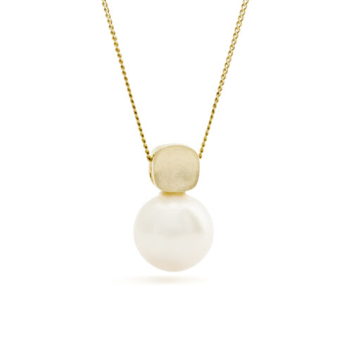 Salma hanger met ketting, geelgoud, zoetwaterparel