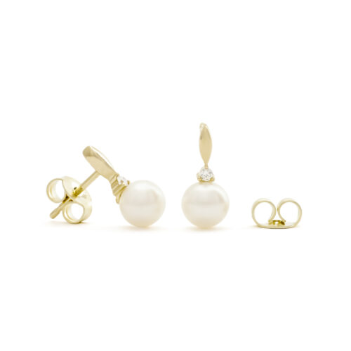 Spencer pareloorknoppen, geelgoud, zoetwaterparel, diamant