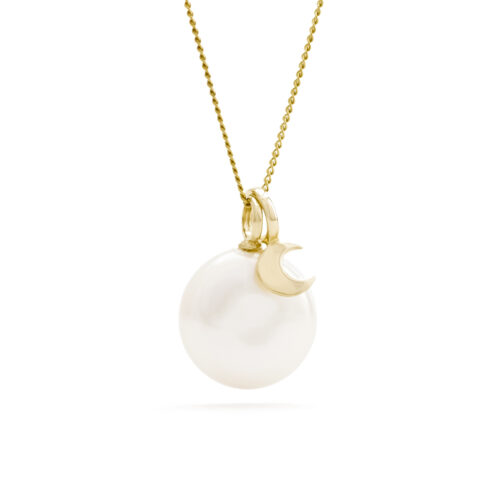 Sorella Maan parelhanger met ketting, geelgoud, zoetwaterparel