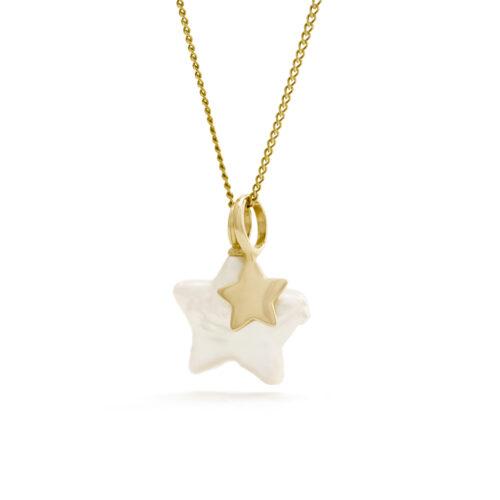 Sorella Ster parelhanger met ketting, geelgoud, zoetwaterparel
