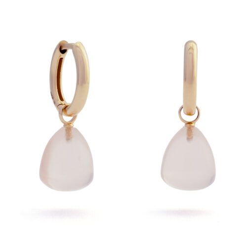 Creolen oorhangers, Olina geelgoud, roze kwarts