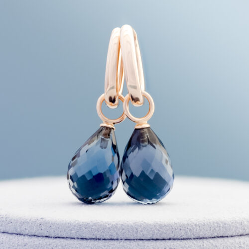 Creolen oorhangers, Olina roségoud, London Blue Topaas