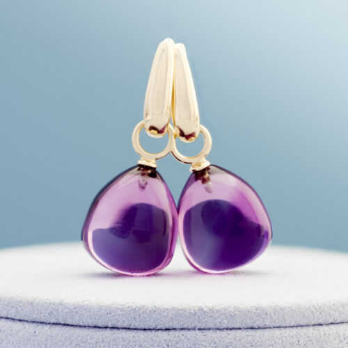 Creolen oorhangers, Onna geelgoud, Amethist