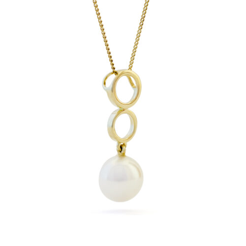 Sally parelhanger met ketting, geelgoud, zoetwaterparel