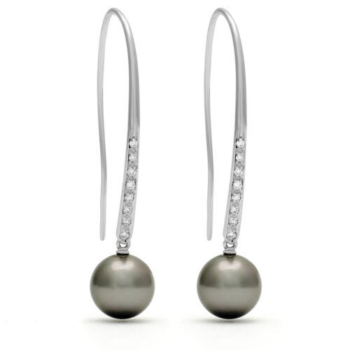 Pareloorhangers, witgoud, diamanten, Tahiti parels