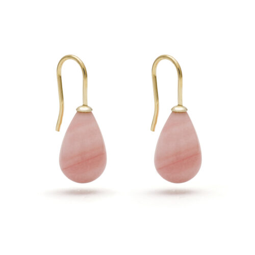 Roze opaal oorbellen, geelgouden haak
