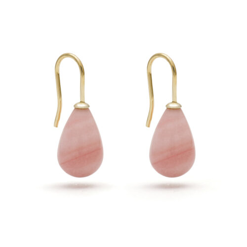 Ornella oorhangers, geelgoud, roze opaal