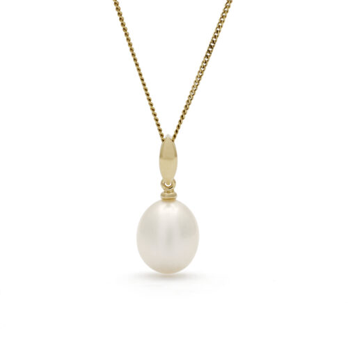 Stephanie hanger met ketting, geelgoud, druppel zoetwaterparel