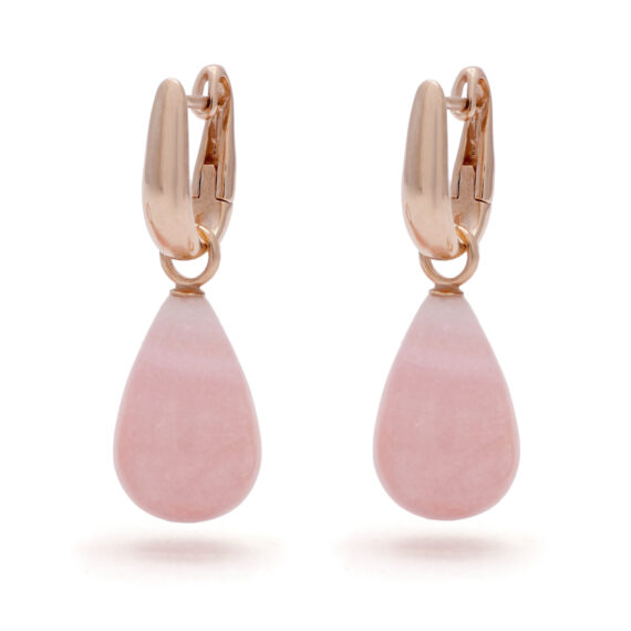 Roségouden creolen oorhangers, roze opaal