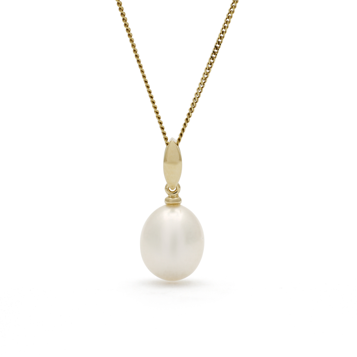 Parelhanger met ketting, geelgoud, zoetwaterparel