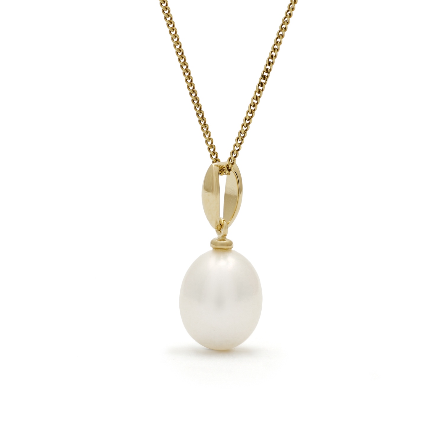Parelhanger met ketting, geelgoud, zoetwaterparel